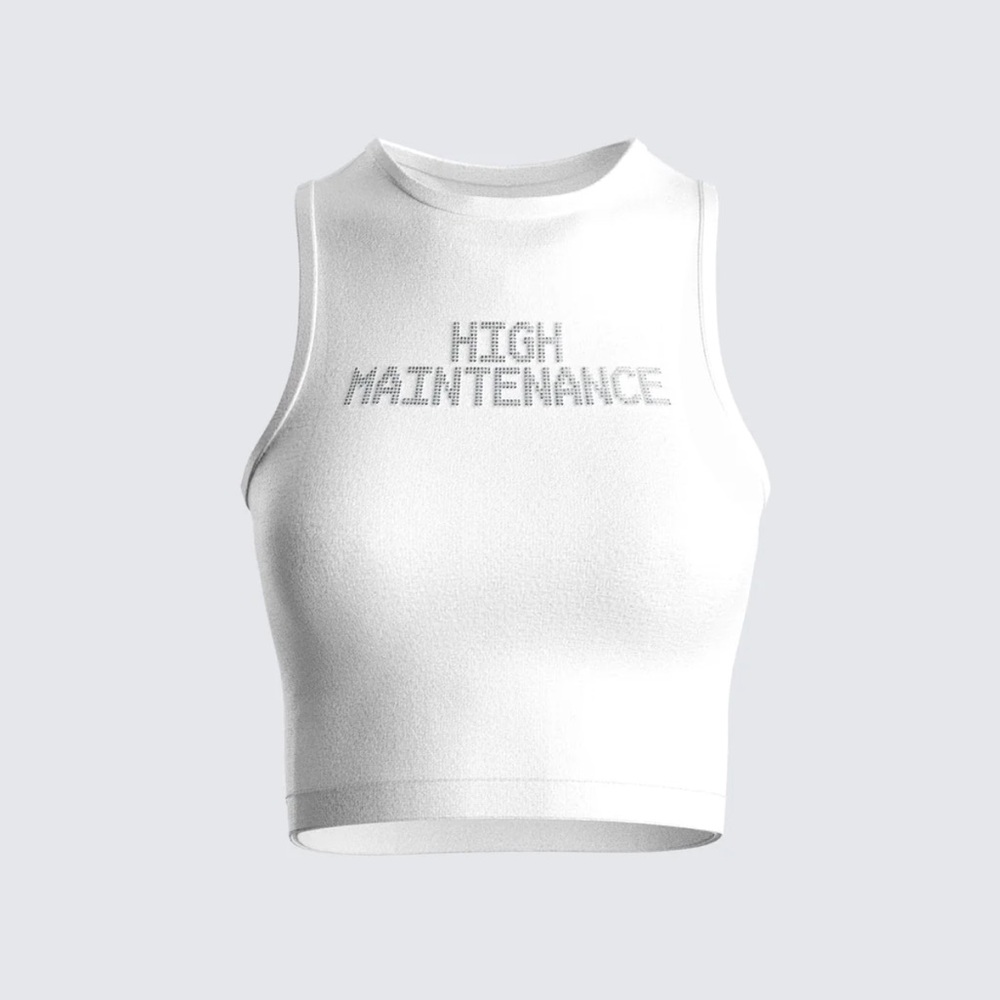 Finesse Rumi White Cropped HIGH MAINTENANCE Rhinestone Top